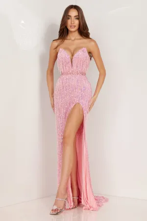 Aleta 1228 Fringe Long Formal Evening Prom Gown Bubblegum