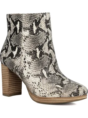 AMERICAN RAG Womens Beige Snake Skin Print Retro-Inspiration Comfort Cushioned Slip Resistant Hayes Round Toe Block Heel Zip-Up Leather Booties M