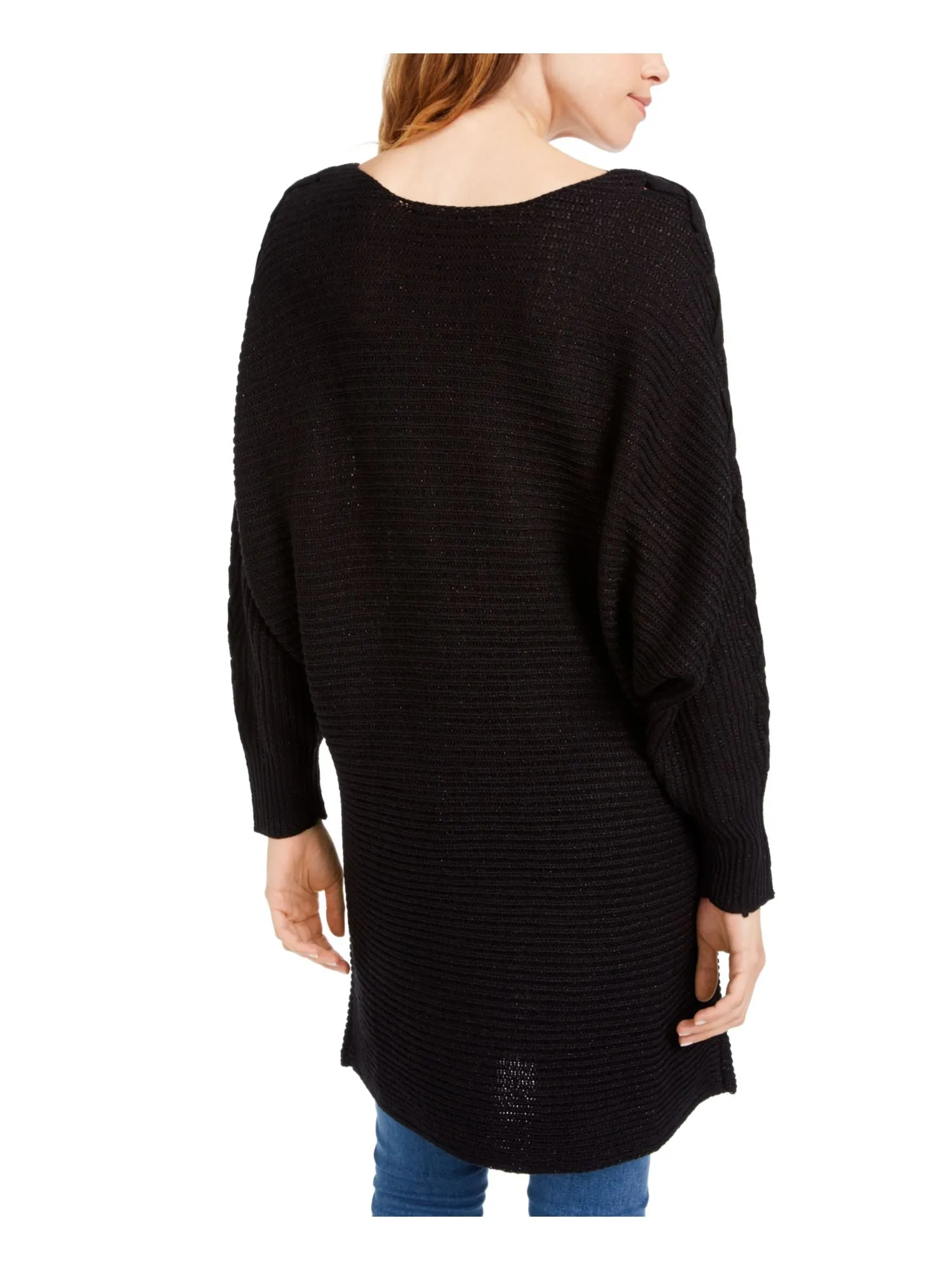 AMERICAN RAG Womens Black Ribbed Dolman Sleeve Scoop Neck Sweater