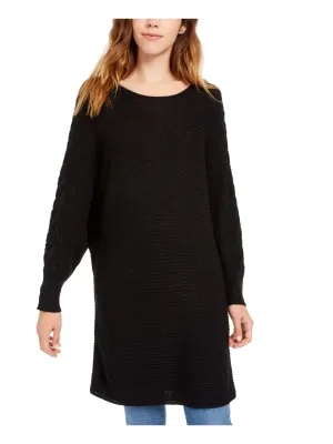 AMERICAN RAG Womens Black Ribbed Dolman Sleeve Scoop Neck Sweater