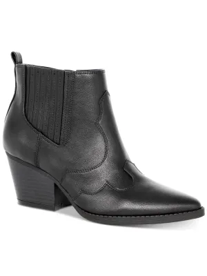 AMERICAN RAG Womens Black Western Inspired Stitching Cushioned Kayyla Almond Toe Block Heel Zip-Up Booties M