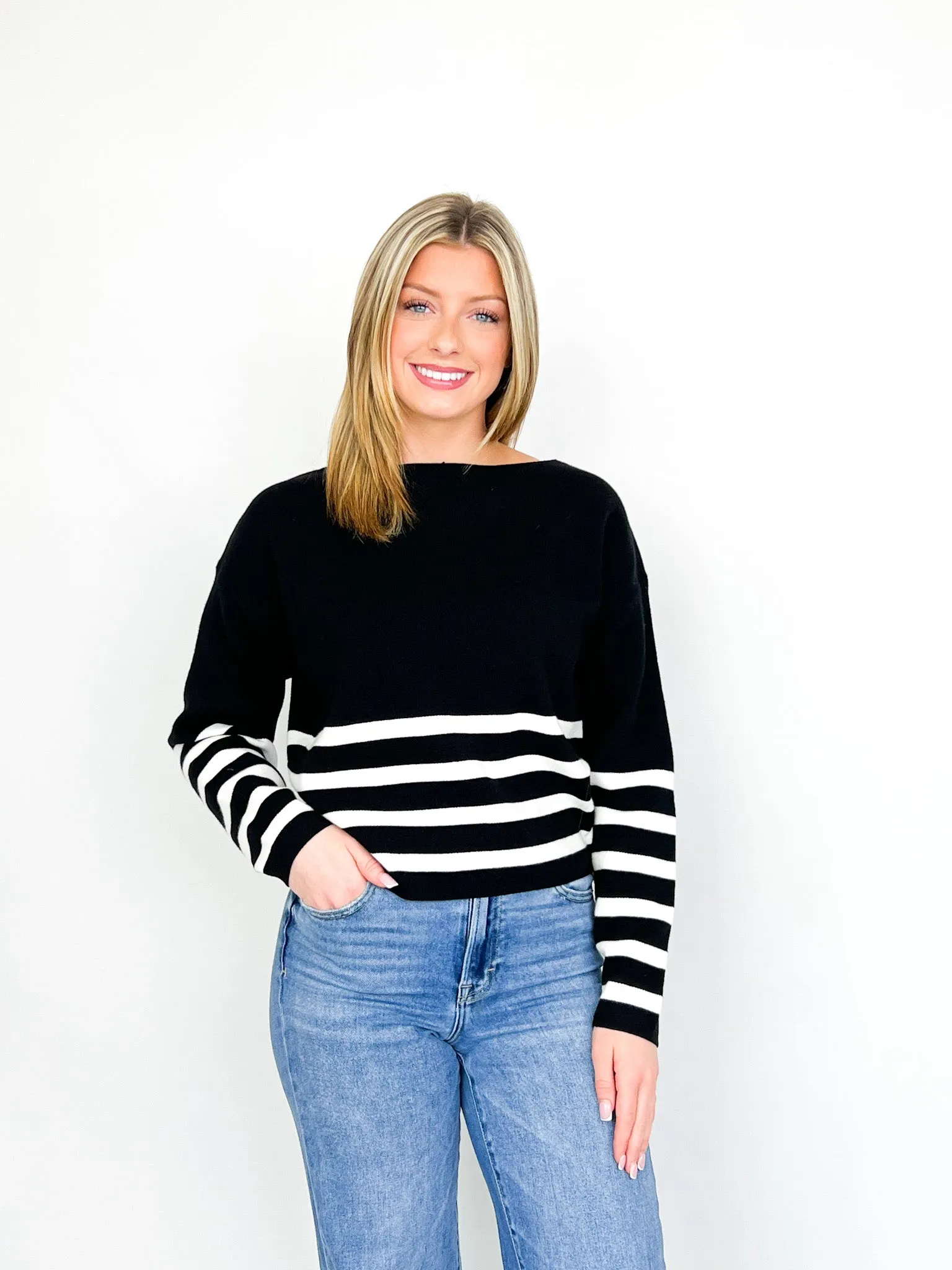 Ashli - Striped Sweater (Black/Ivory)