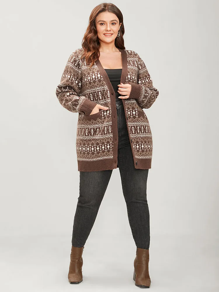 Bandana Contrast Super Soft Knit Pocket Open Front Cardigan