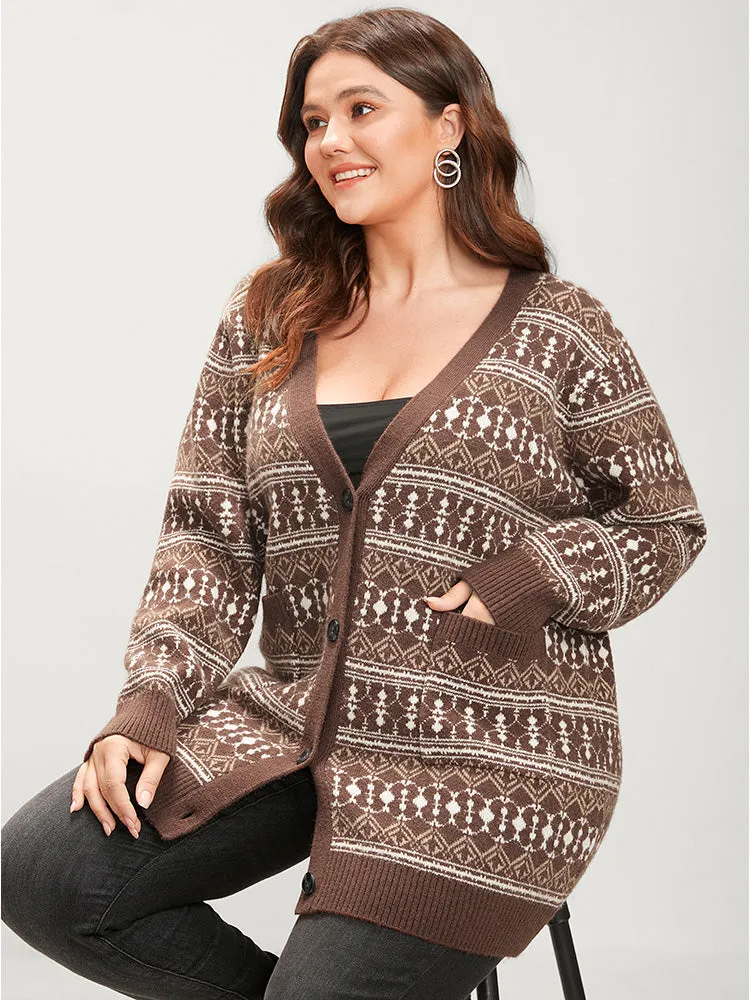 Bandana Contrast Super Soft Knit Pocket Open Front Cardigan