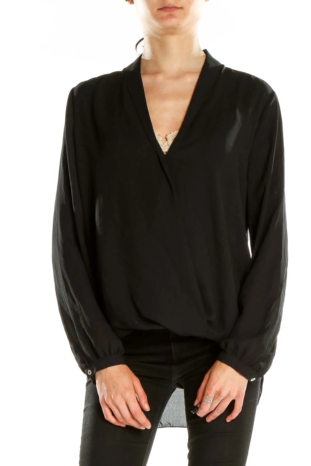 Black Elegant Wrap Blouse