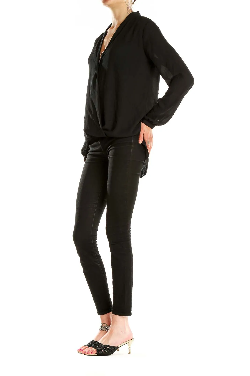 Black Elegant Wrap Blouse