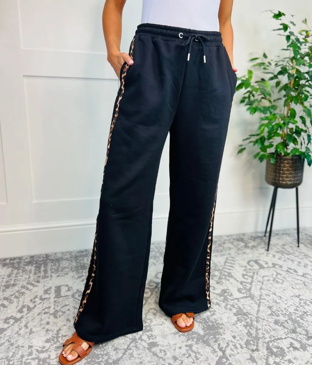 Black Leopard Stripe Wide Leg Jogger