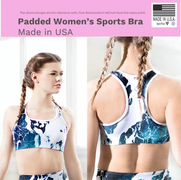 Black White Striped Sports  Bra, Vertically Striped Padded Sports Bra For Ladies-Made in USA/EU/MX