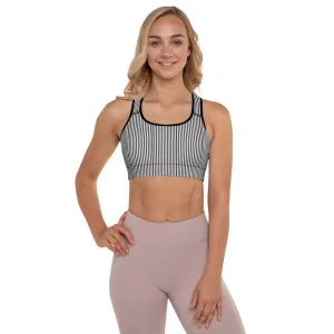 Black White Striped Sports  Bra, Vertically Striped Padded Sports Bra For Ladies-Made in USA/EU/MX