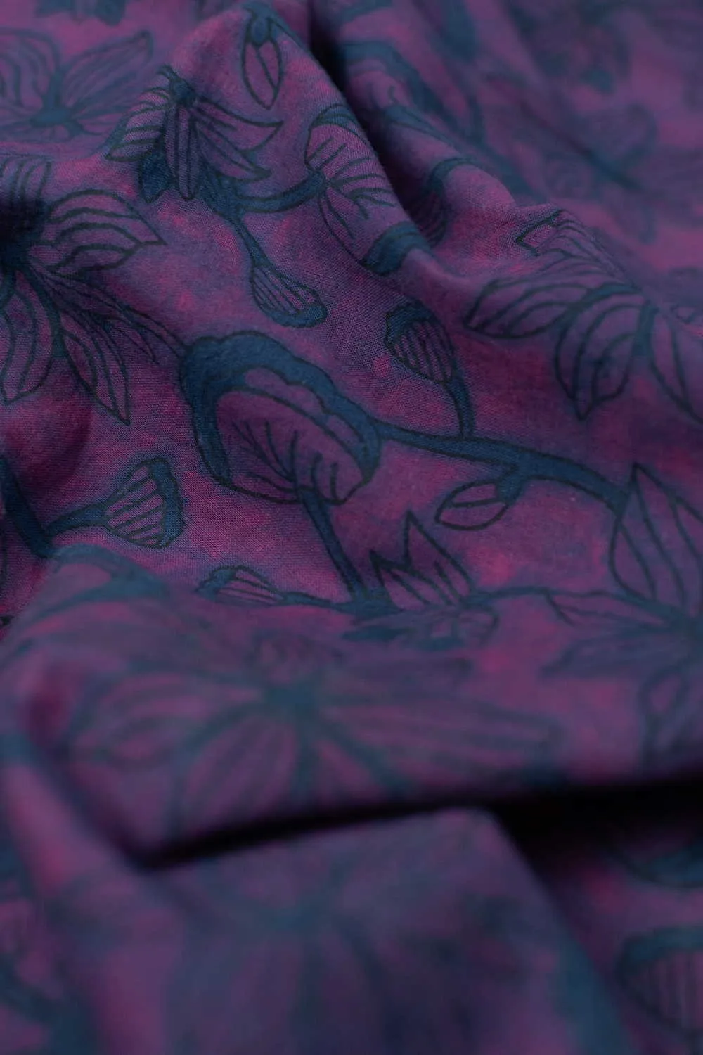 Blue Floral on Pink Dabu Cotton Fabric - 0.7m