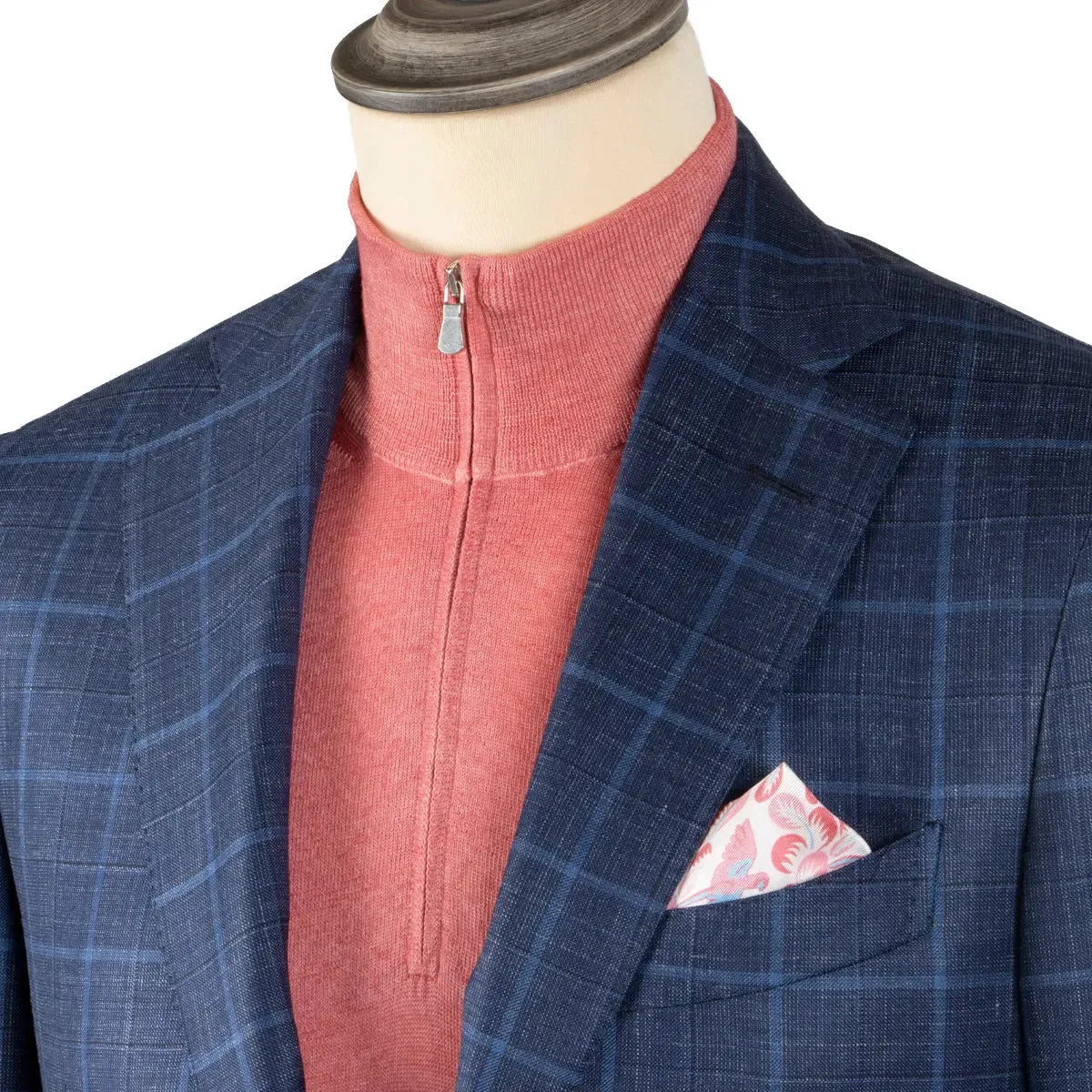 Blue Windowpane Wool, Silk, & Linen Jacket