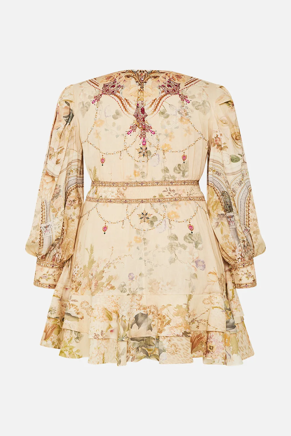 BUTTON FRONT FRILL DRESS ADORNED IN ANTIQUITY