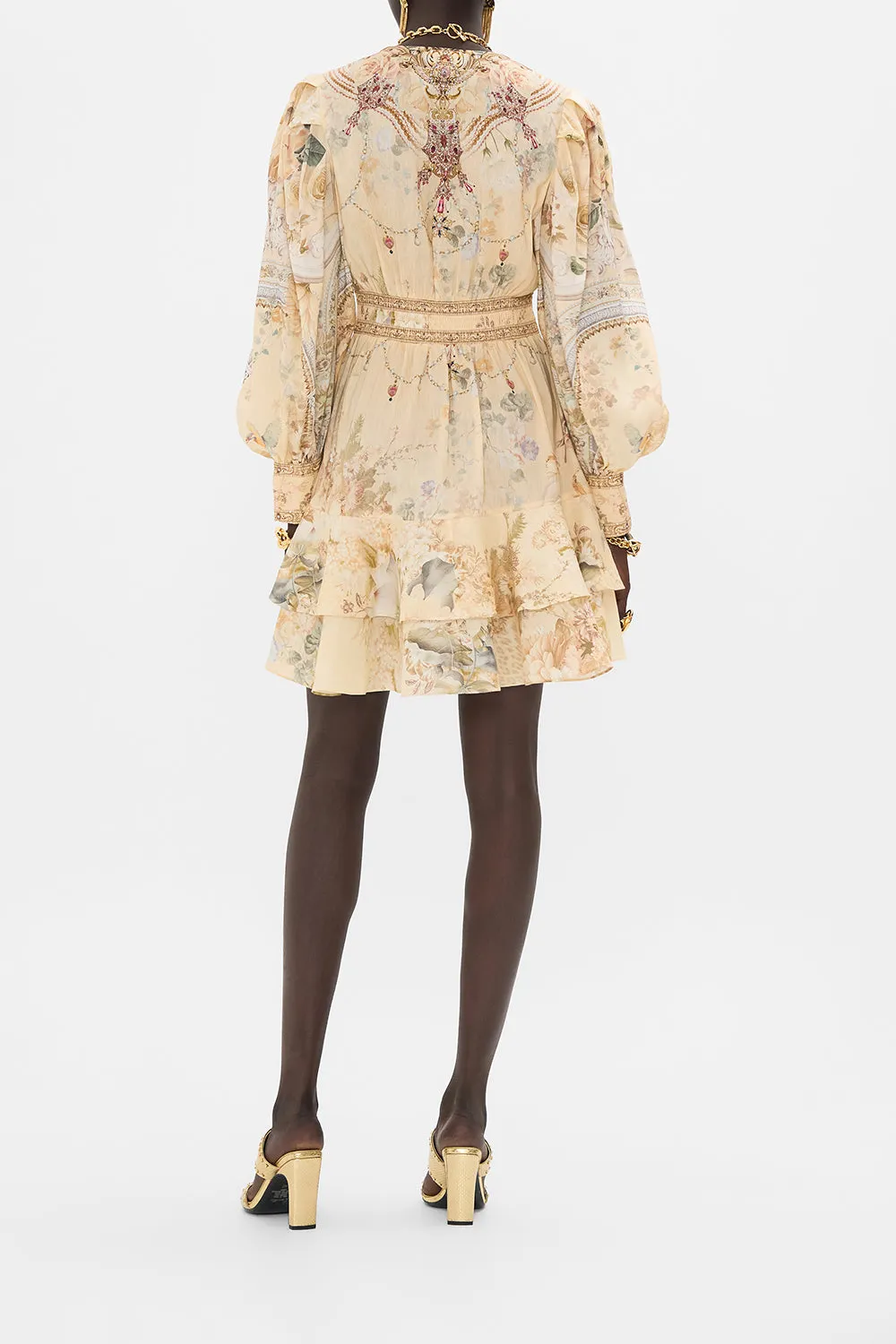 BUTTON FRONT FRILL DRESS ADORNED IN ANTIQUITY