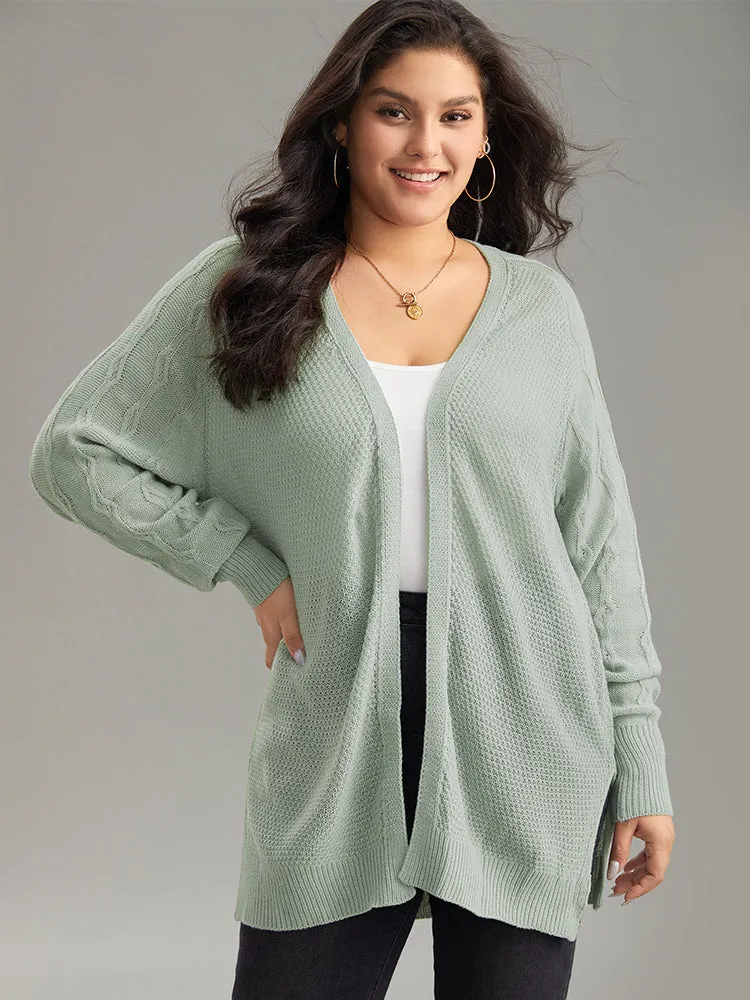 Cable Knit Plain Open Front Cardigan