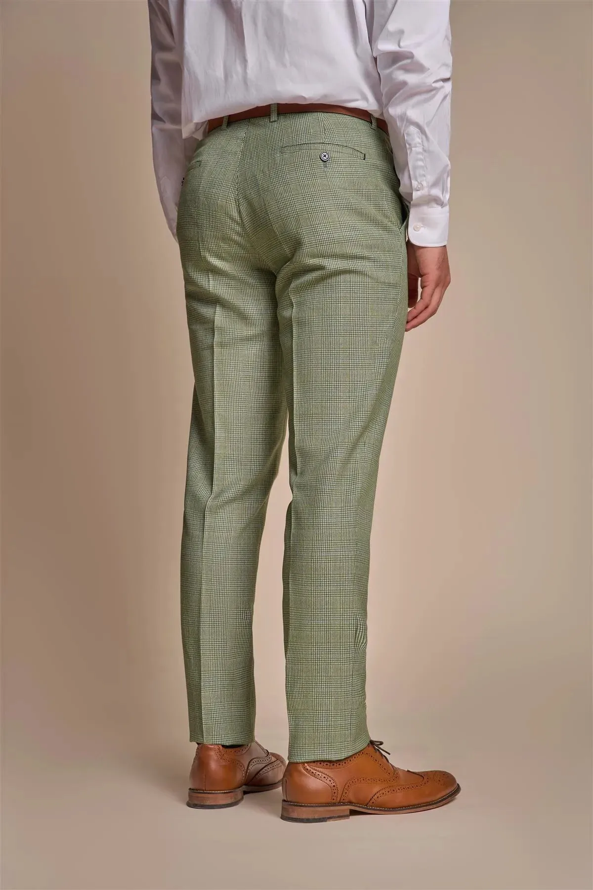 Caridi - Men's Sage Green Checked Trousers