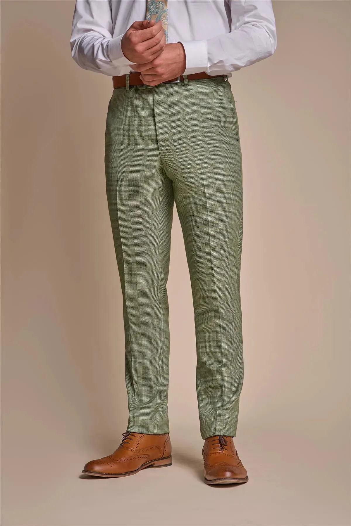 Caridi - Men's Sage Green Checked Trousers