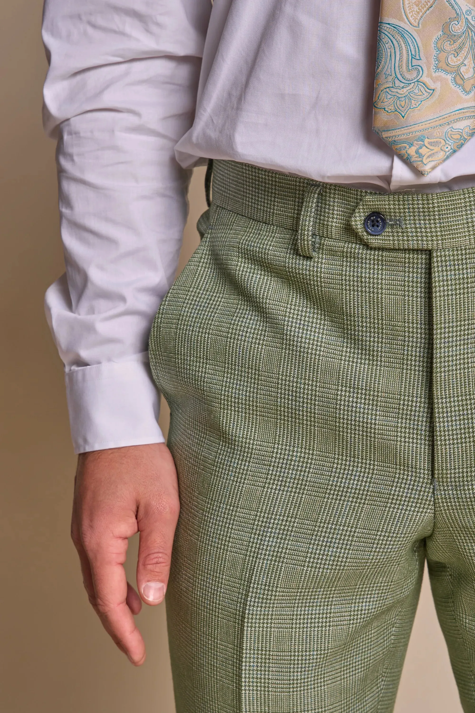 Caridi - Men's Sage Green Checked Trousers