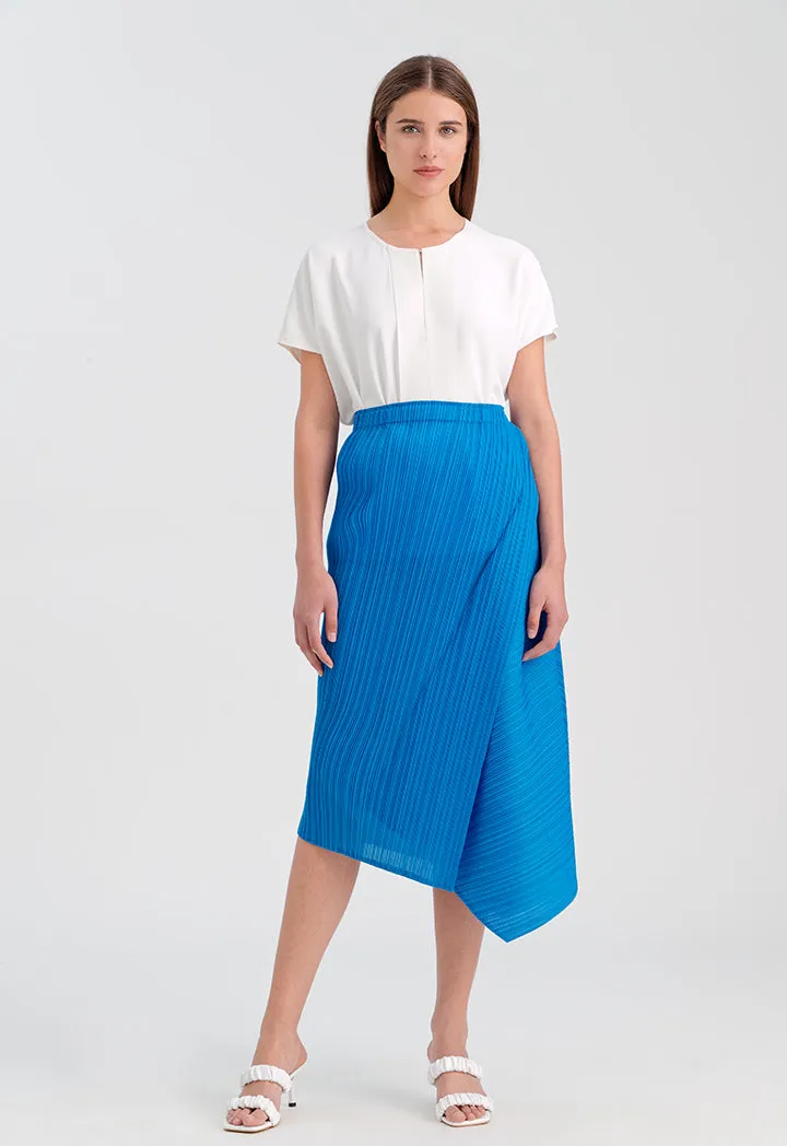 Choice Electric Pleated Solid Aysmmetrical Skirt Blue Blue