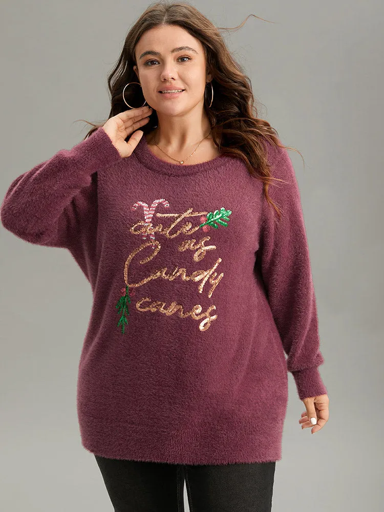 Christmas Sequin Embroidered Fluffy Pullover