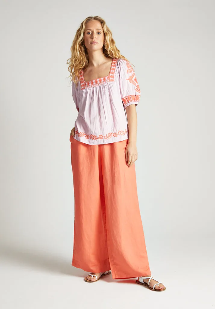 Clara Square Neck Embroidered Blouse In Pink