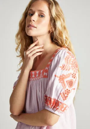 Clara Square Neck Embroidered Blouse In Pink