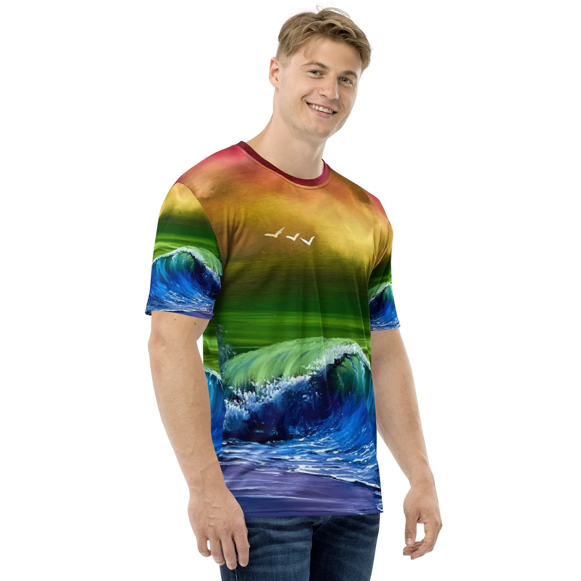 Clothing - Rainbow Pride Flag Seascape Unisex All Over Print t-shirt jersey by PaintWithJosh