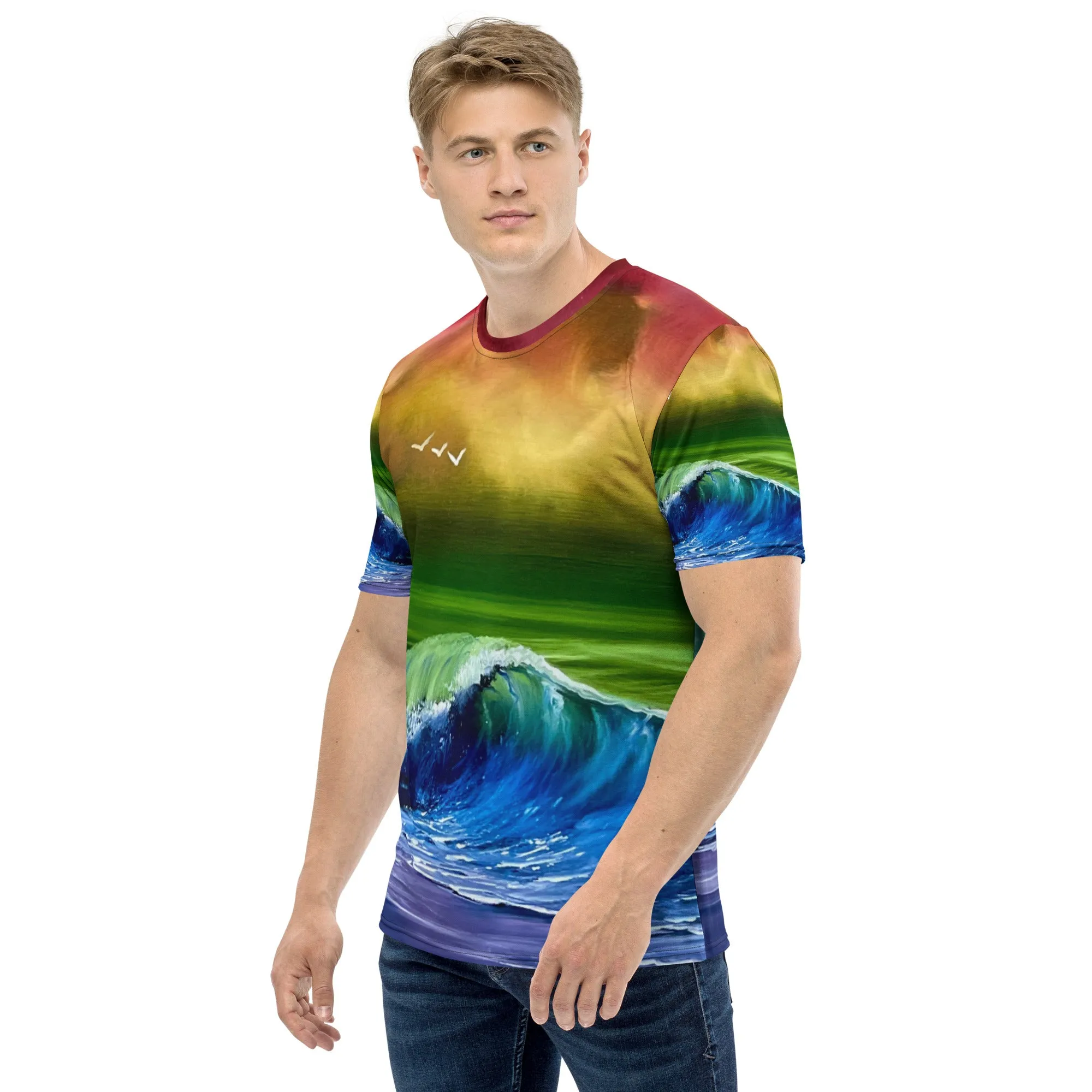 Clothing - Rainbow Pride Flag Seascape Unisex All Over Print t-shirt jersey by PaintWithJosh