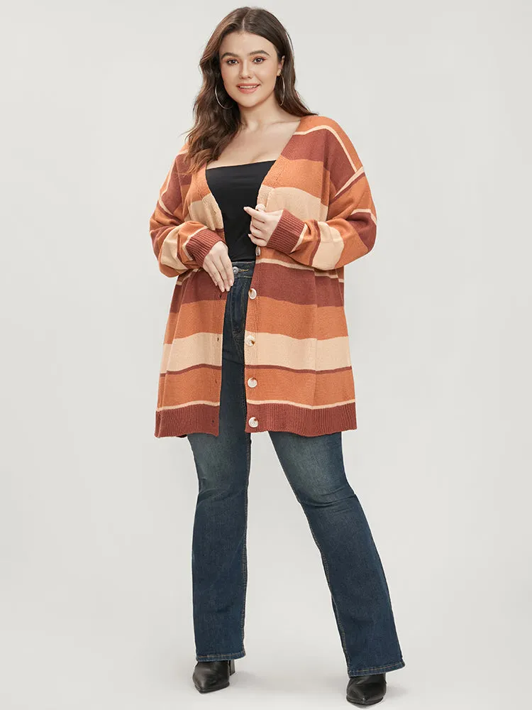 Colorblock Contrast Pointelle Knit Button Front Cardigan