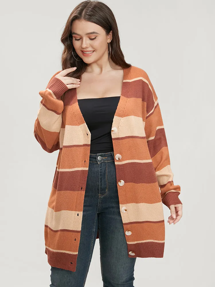 Colorblock Contrast Pointelle Knit Button Front Cardigan