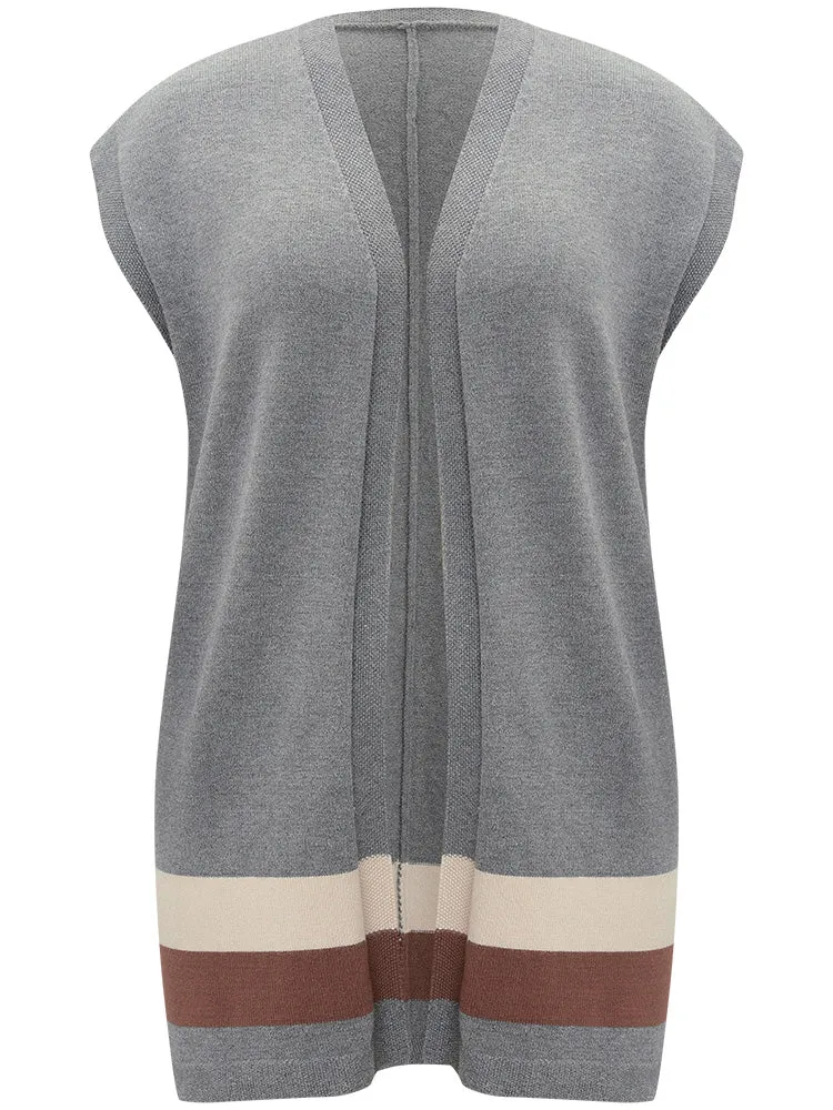 Colorblock Contrast Sleeveless Open Front Tunic Cardigan