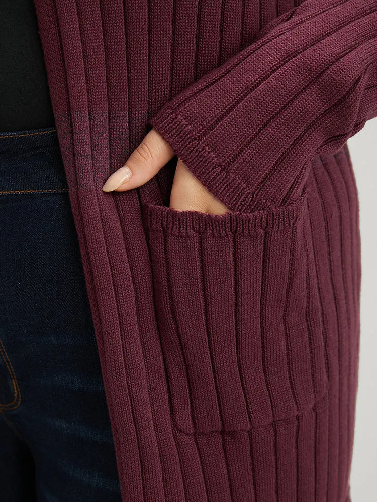 Colorblock Contrast Super Soft Rib Knit Pocket Open Front Cardigan