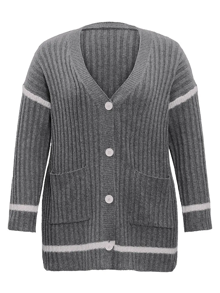 Contrast Plisse Drop Shoulder Pocket Cardigan