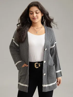 Contrast Plisse Drop Shoulder Pocket Cardigan