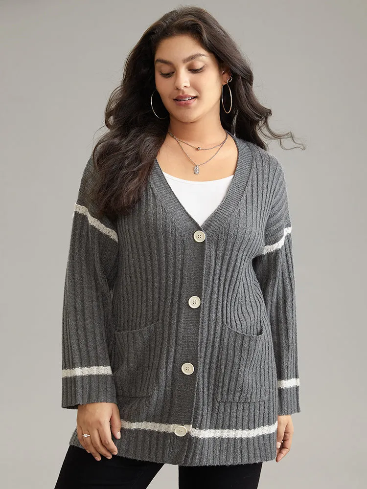 Contrast Plisse Drop Shoulder Pocket Cardigan