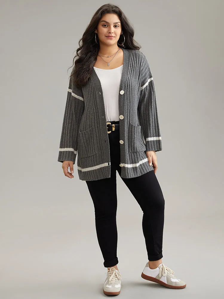 Contrast Plisse Drop Shoulder Pocket Cardigan