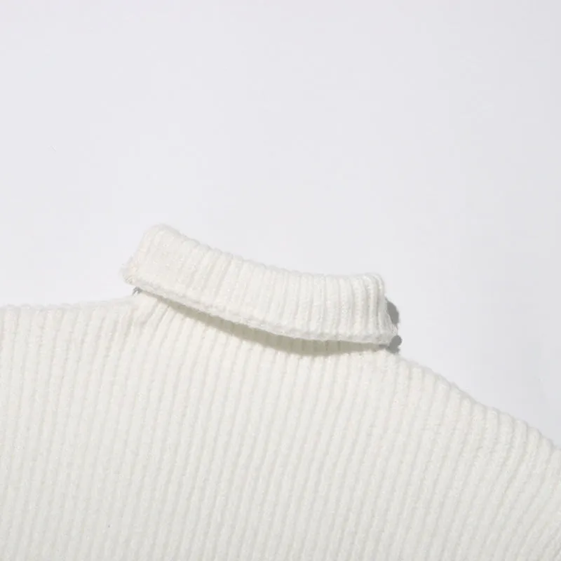 Cozy Turtleneck Drop Shoulder Turnover Hem Ribbed Knit Oversized Sweater Vest