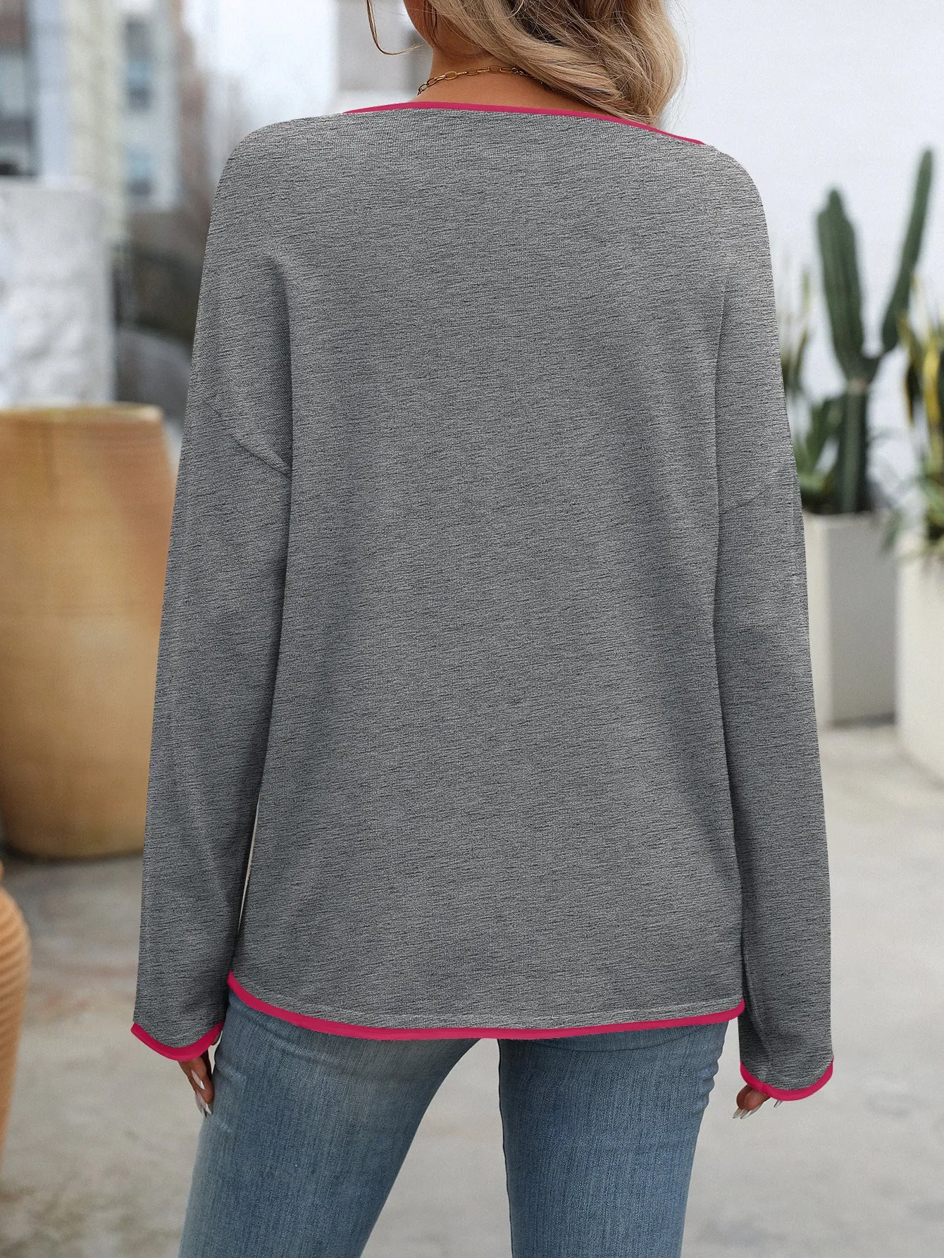 Crew Neck Jumping Color Core-spun Yarn Long-sleeved Sweater