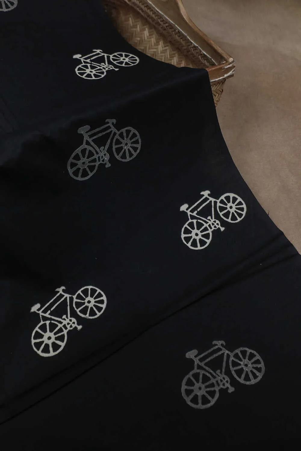 Cycle - Black Bagru Cotton Fabric