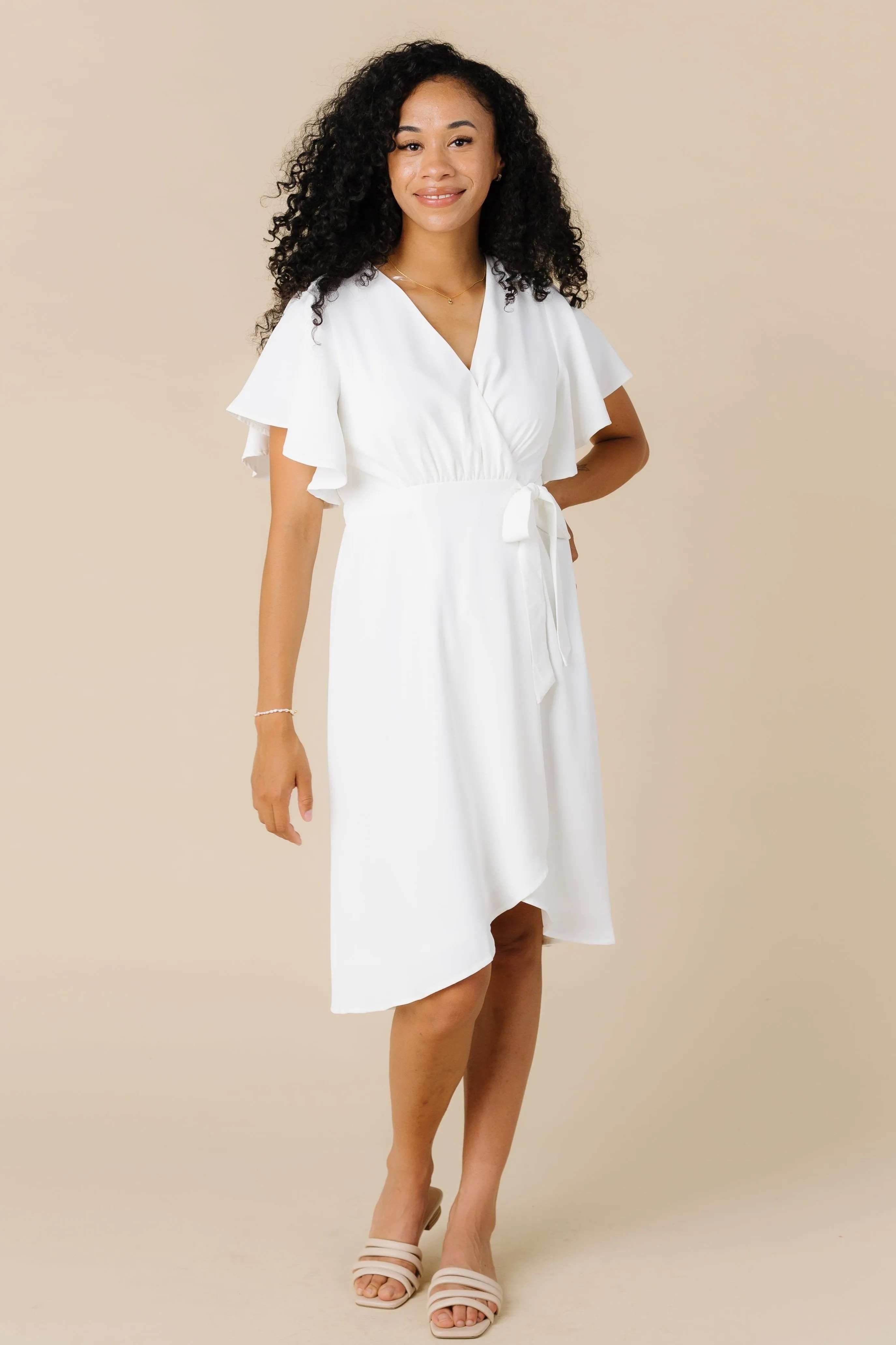 Daphne Tulip Wrap Dress - White