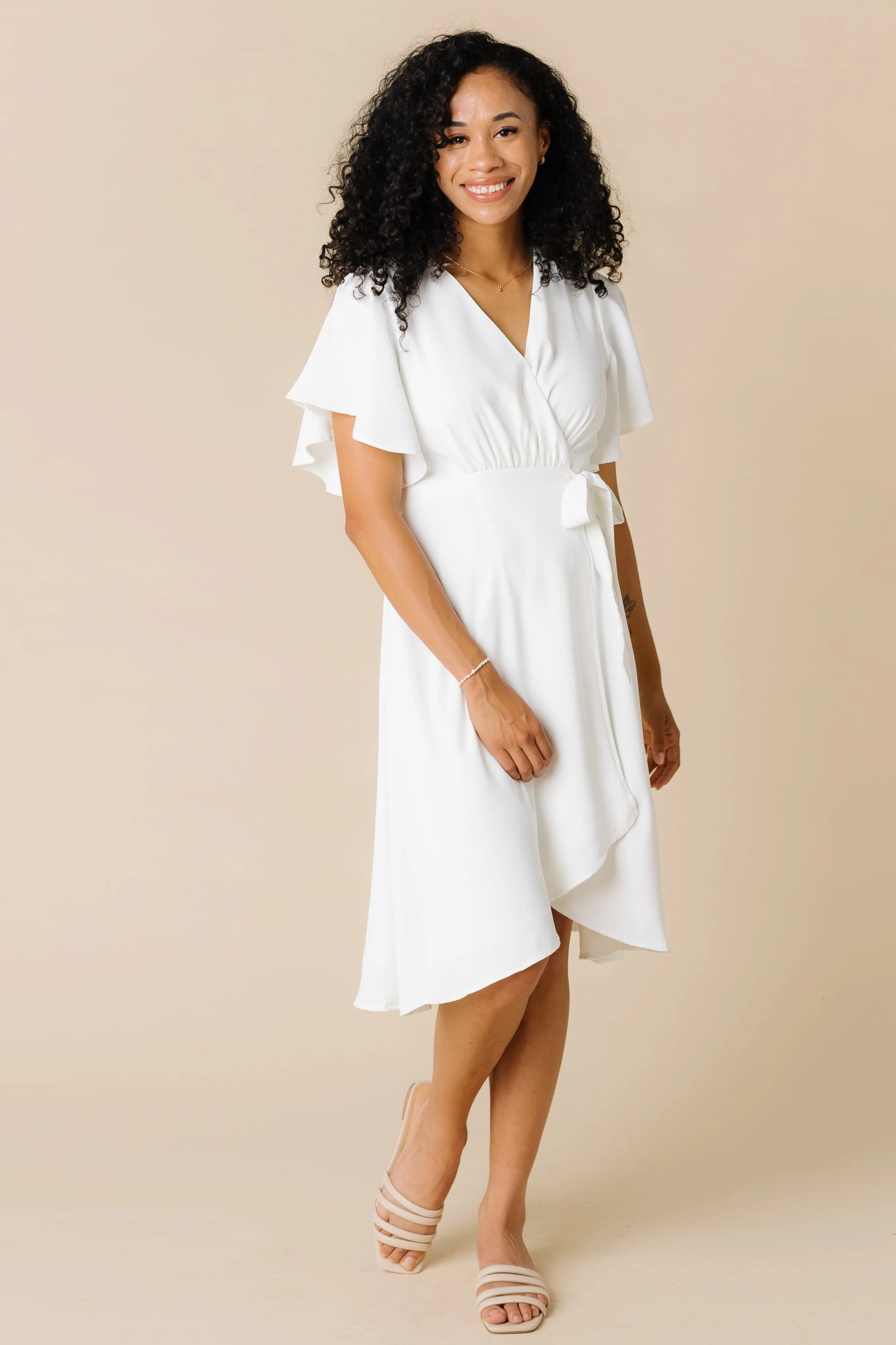 Daphne Tulip Wrap Dress - White