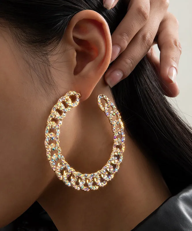 DIY Gold Alloy Inlaid Zircon C Shaped Hoop Earrings ZZ006