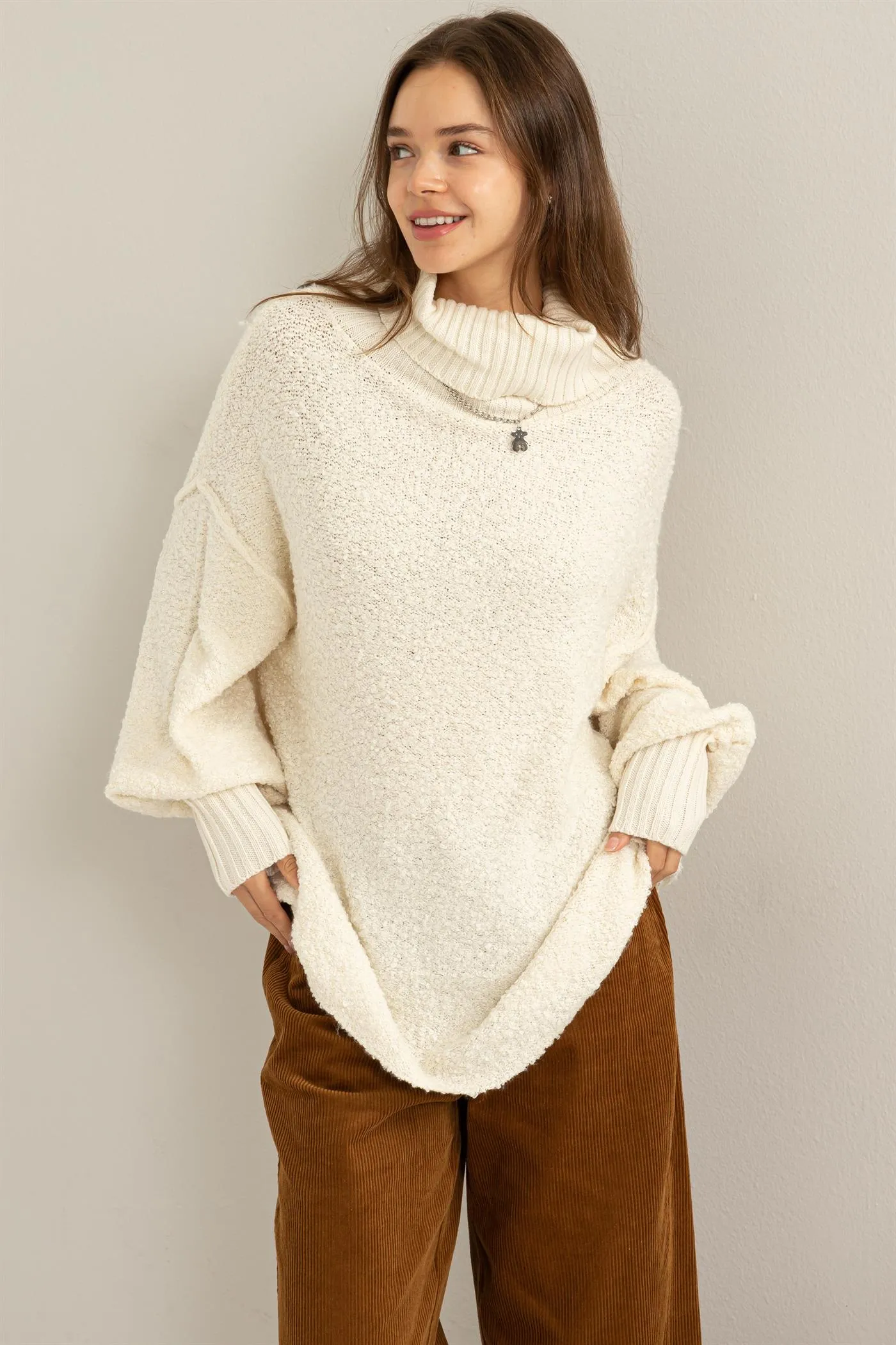 DZ23F048-Turtleneck Long Sleeve Oversized Sweater