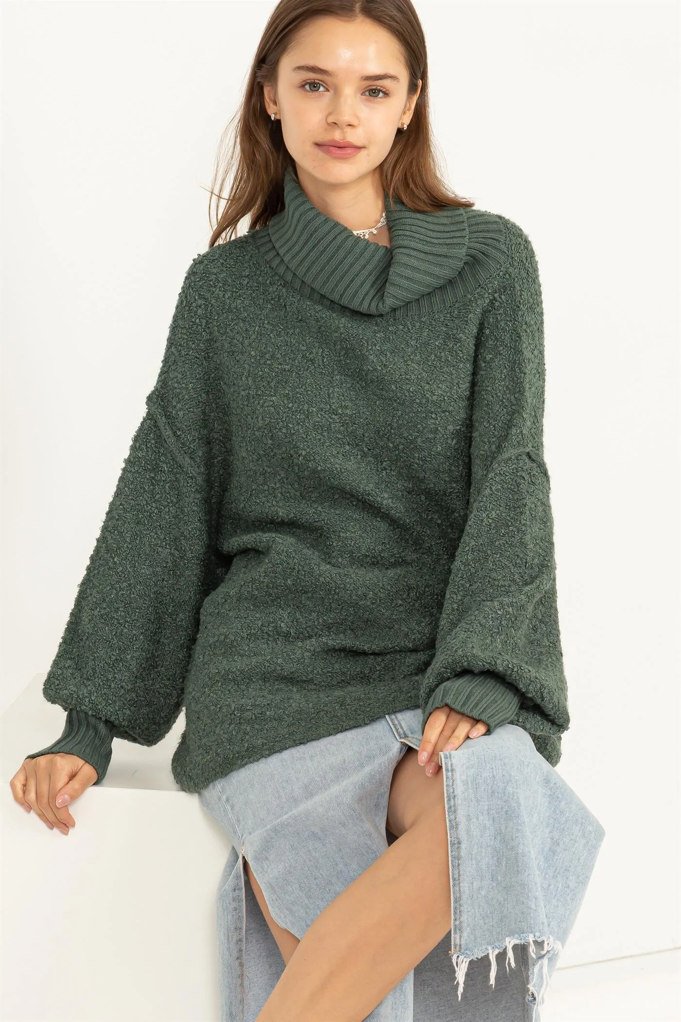 DZ23F048-Turtleneck Long Sleeve Oversized Sweater