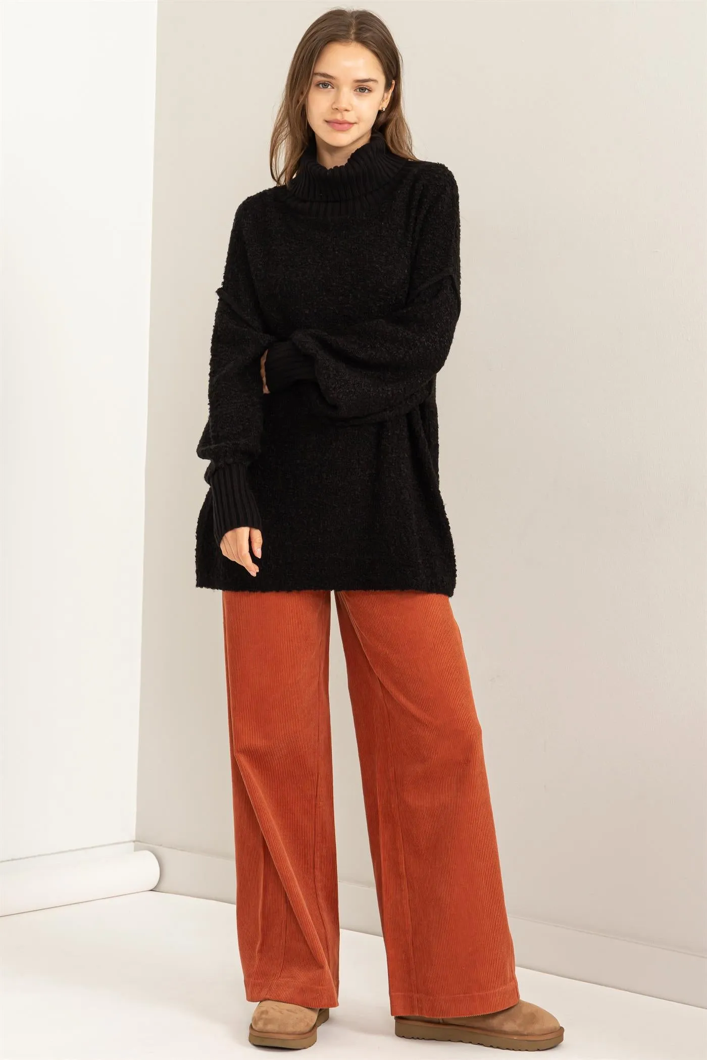 DZ23F048-Turtleneck Long Sleeve Oversized Sweater