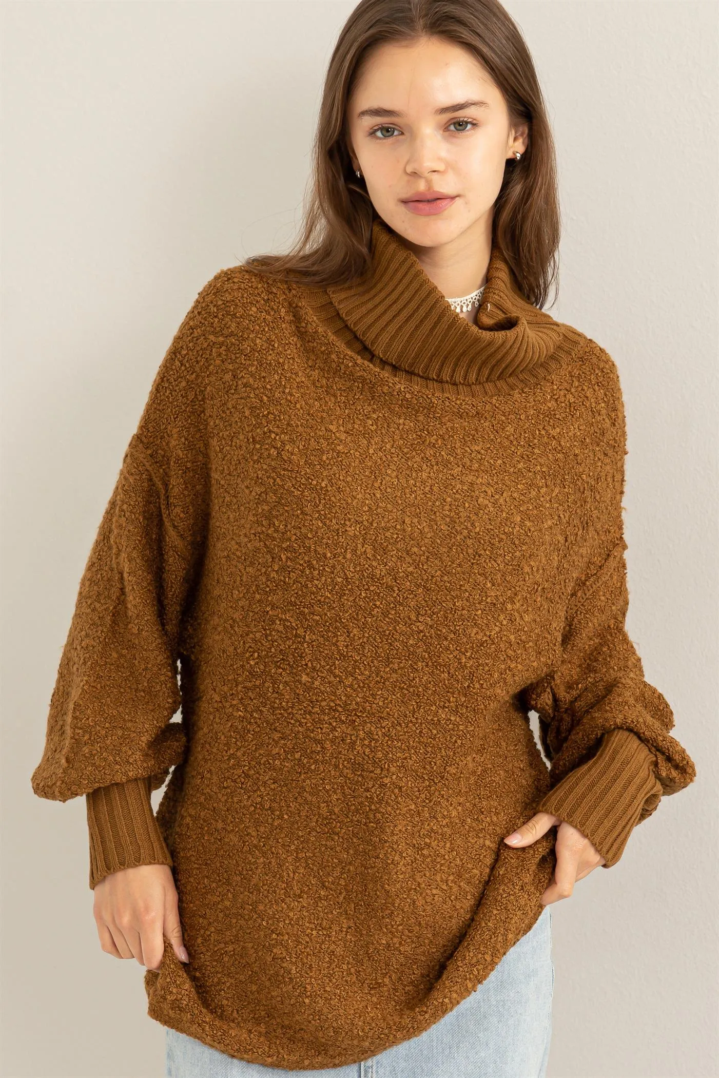 DZ23F048-Turtleneck Long Sleeve Oversized Sweater