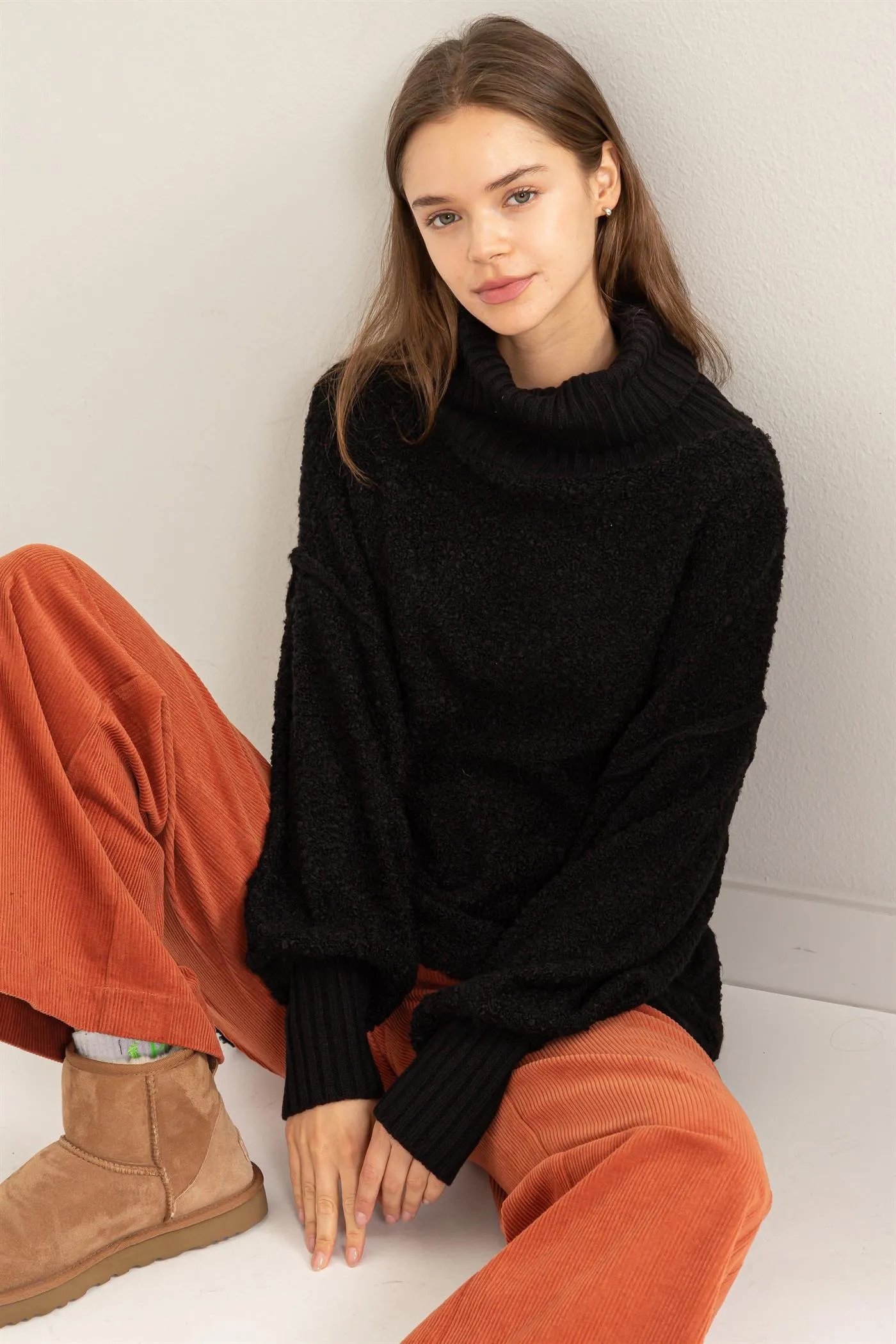 DZ23F048-Turtleneck Long Sleeve Oversized Sweater