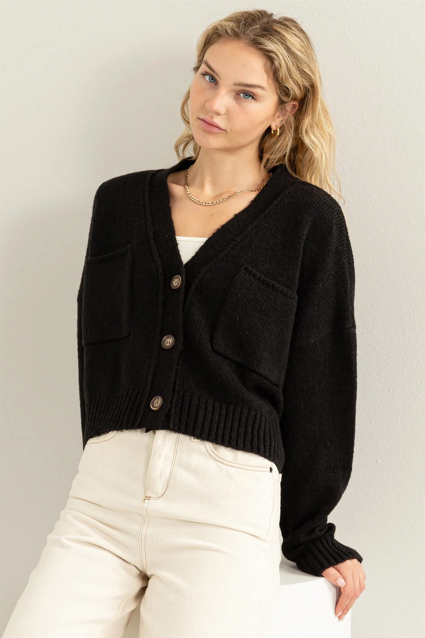 DZ23F577-CROPPED CARDIGAN SWEATER