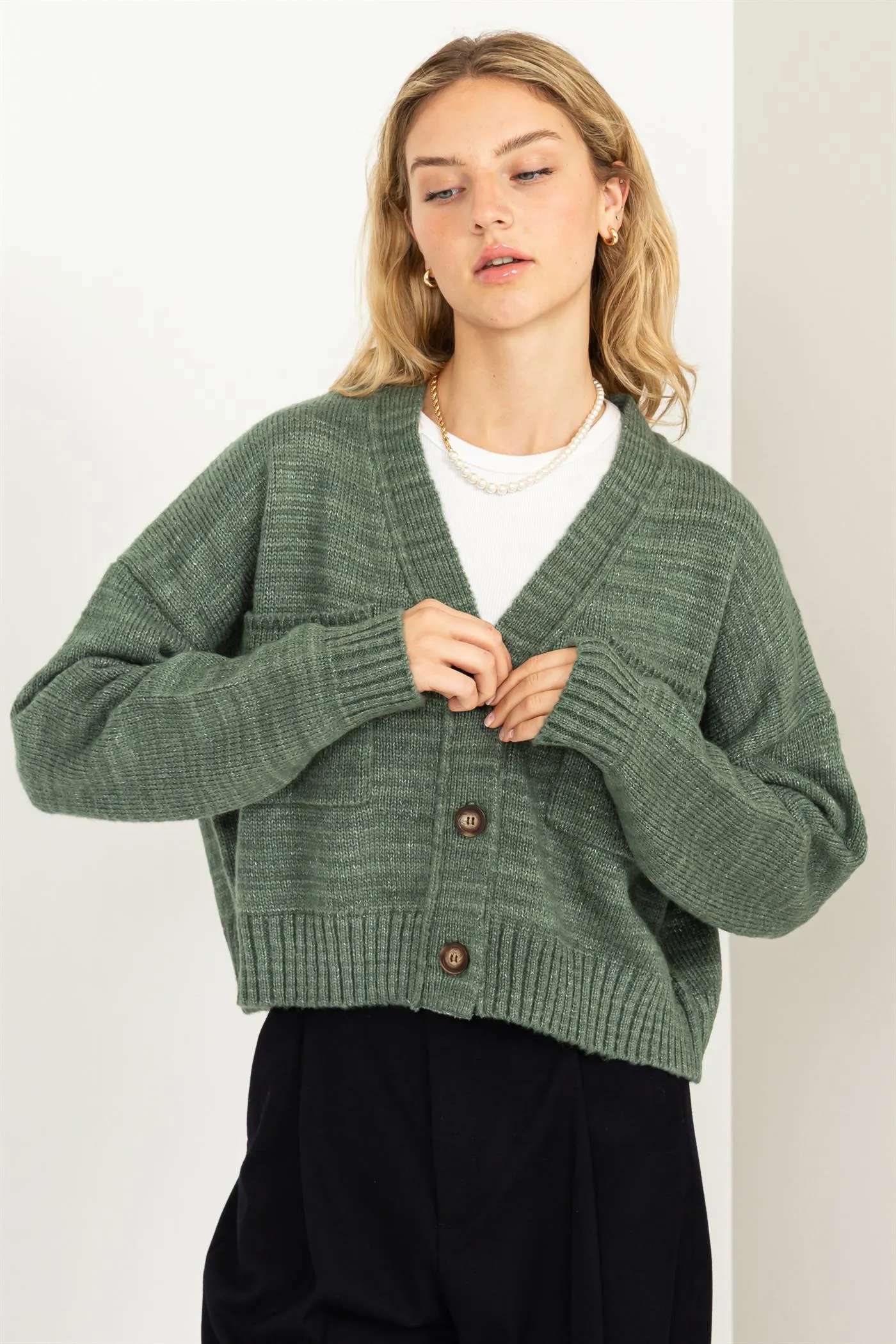 DZ23F577-CROPPED CARDIGAN SWEATER