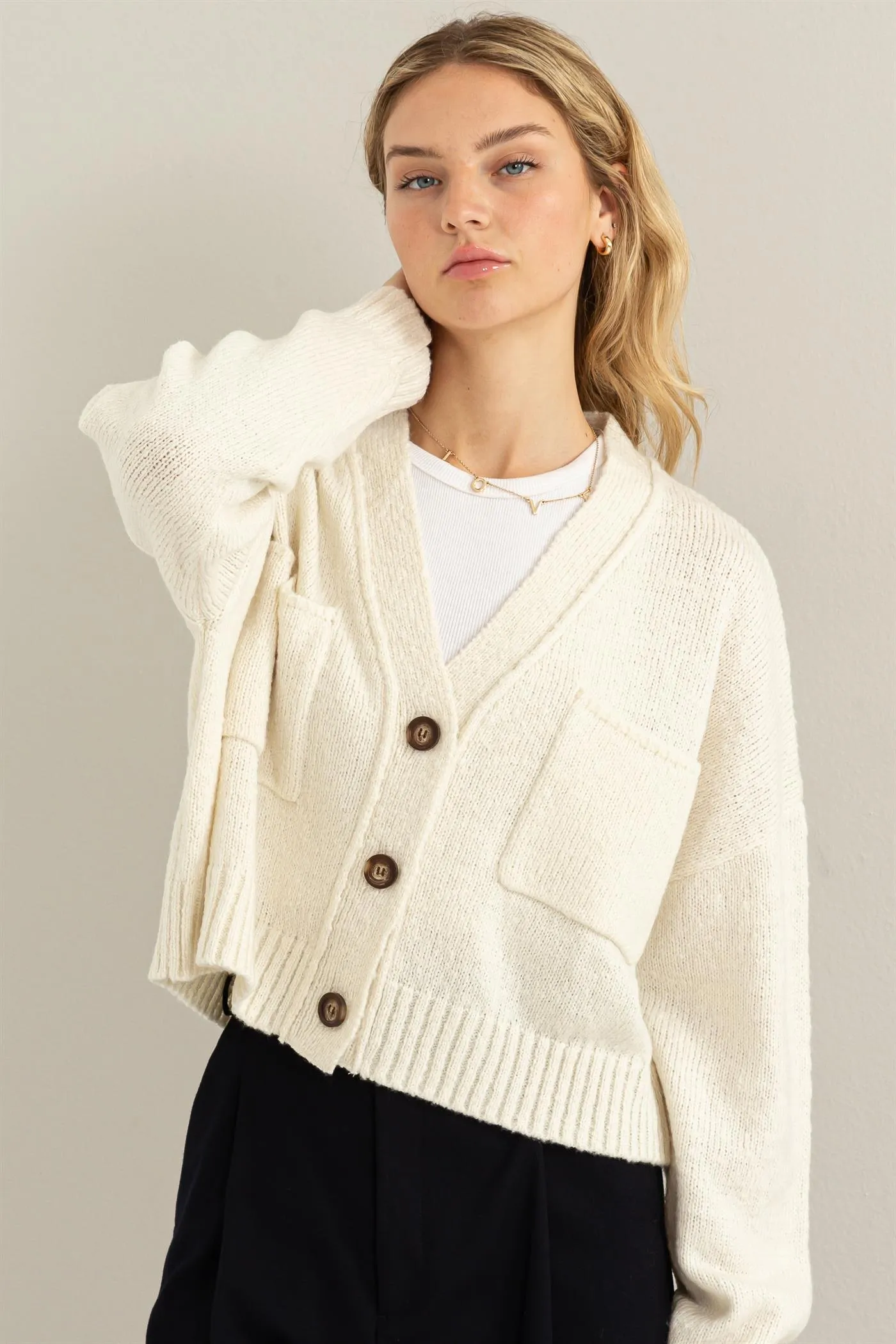 DZ23F577-CROPPED CARDIGAN SWEATER