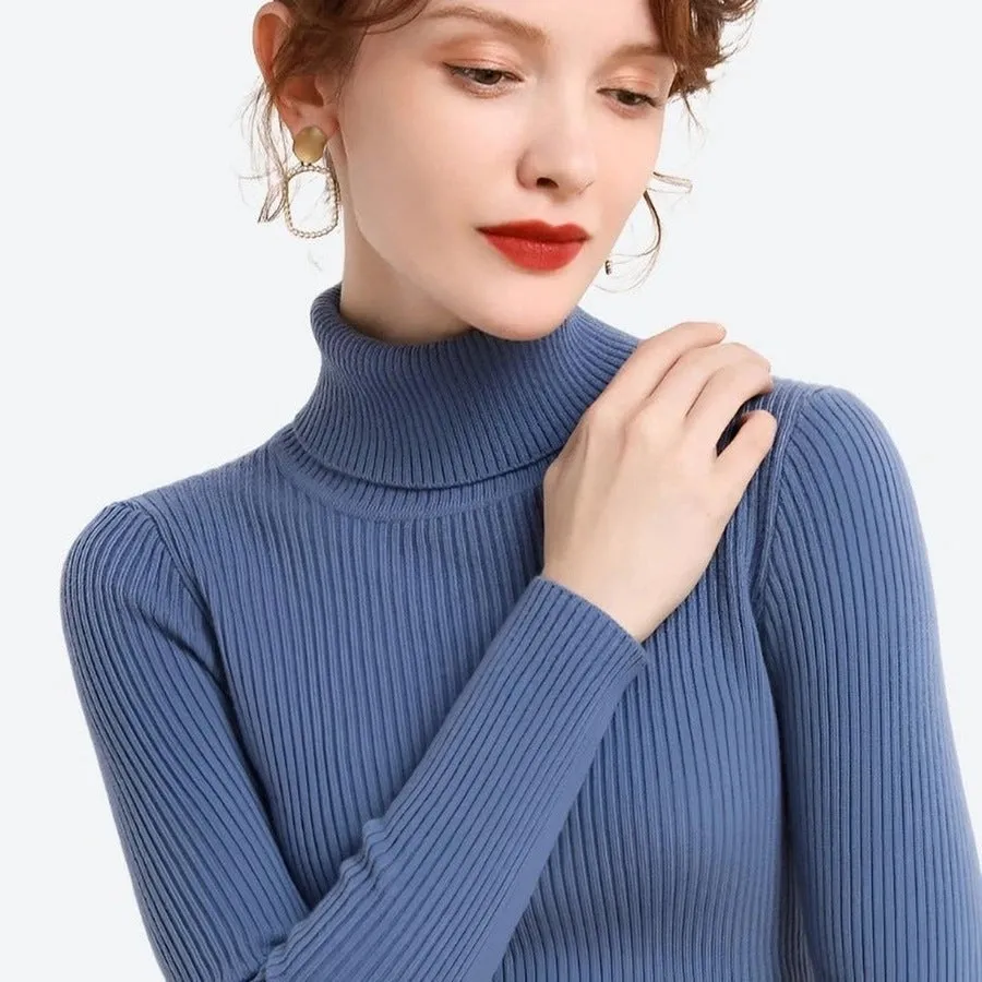 Elegant Turtleneck Ribbed Sweaters